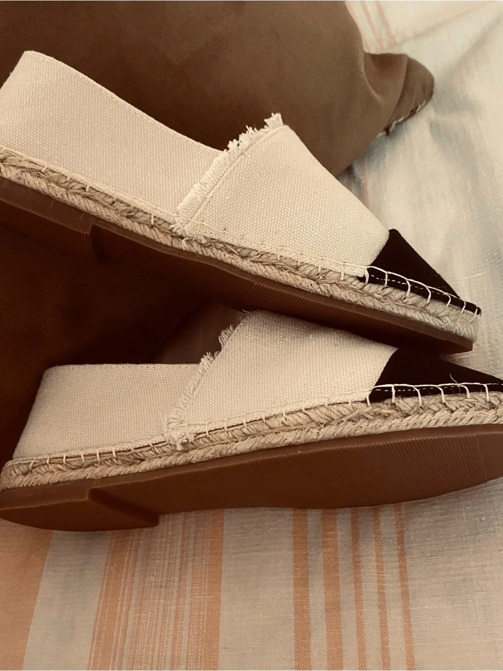 POL Two-Tone Canvas Espadrilles - Cream & Black